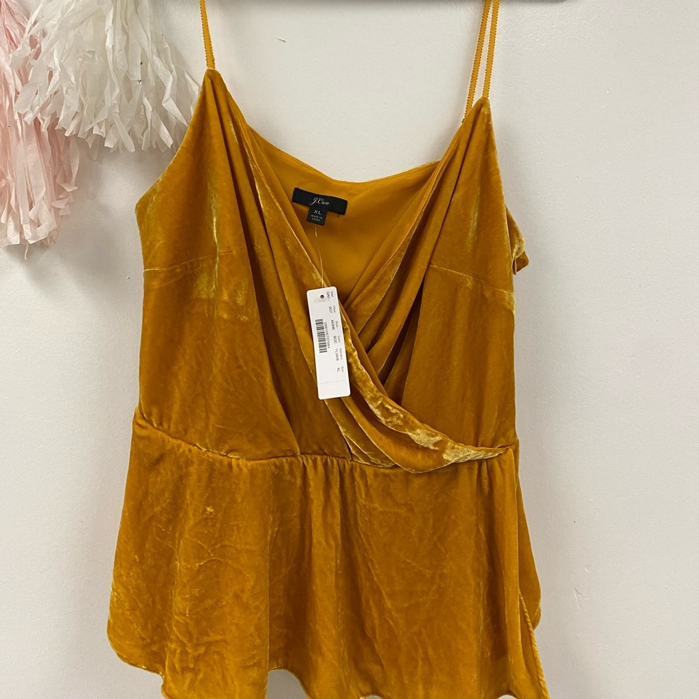 J. Crew Mustard Velvet Cowl Neck Spaghetti Strap Top